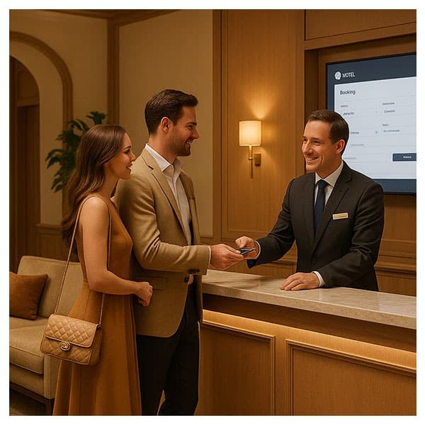 Guests checking in at reception